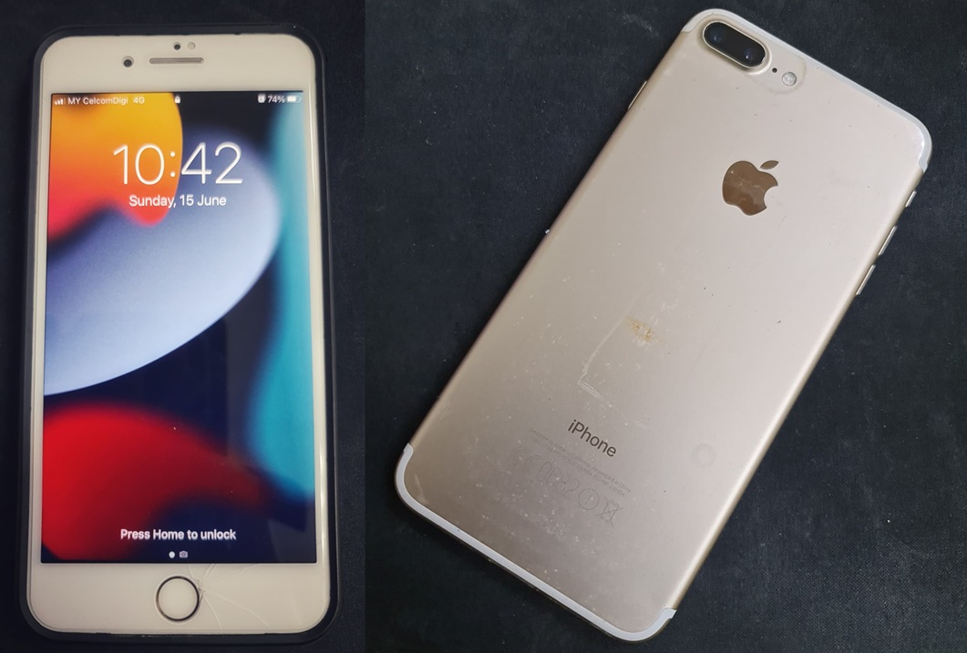 Gold iPhone 7 Plus front and back view, showing sleek aluminum body and dual-camera design